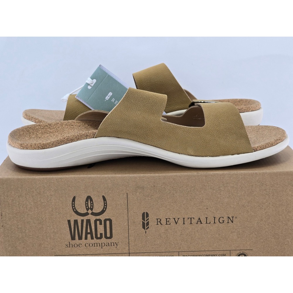 Revitalign Paxton Slide Sandals Mens 13EE Tan Leather Buckle -New